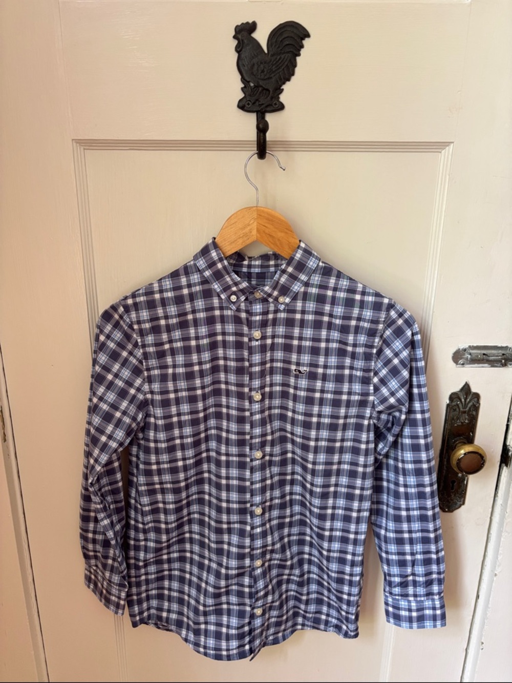 Vineyard Vines Performance Boys Navy and White Plaid Button-Down Shirt